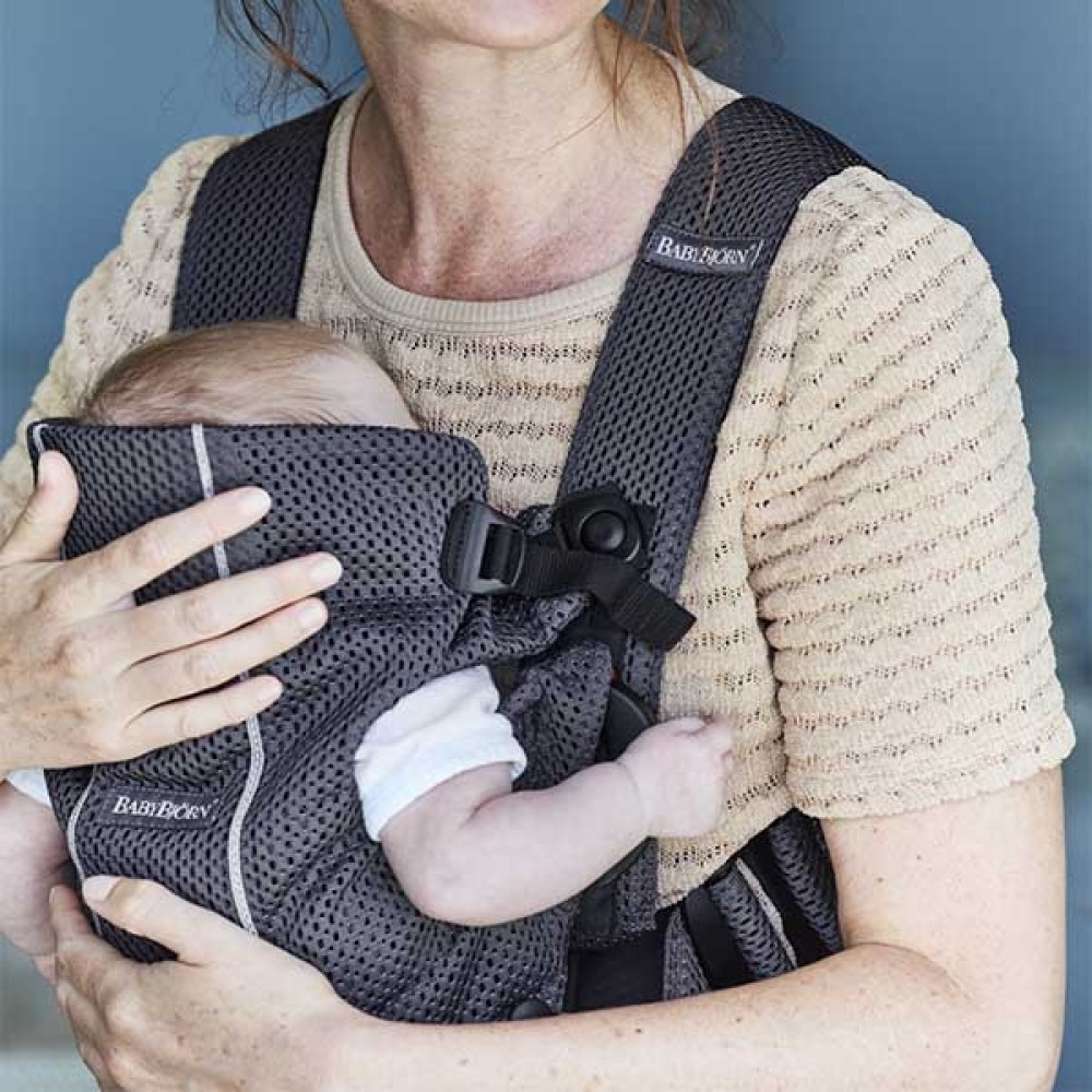 BabyBjorn - Marsupiu anatomic Mini, cu pozitii multiple de purtare, Anthracite, 3D Mesh