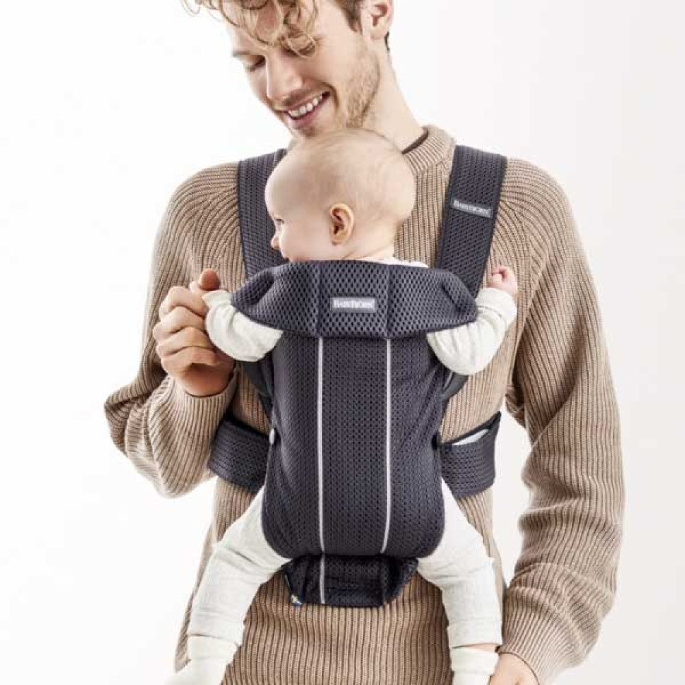 BabyBjorn - Marsupiu anatomic Mini, cu pozitii multiple de purtare, Anthracite, 3D Mesh