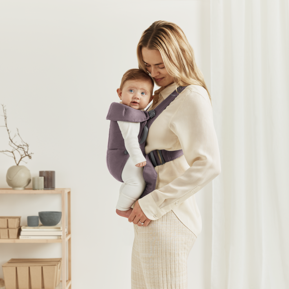 BabyBjorn - Marsupiu anatomic Mini, cu multiple pozitii de purtare, Dark Purple, Bumbac