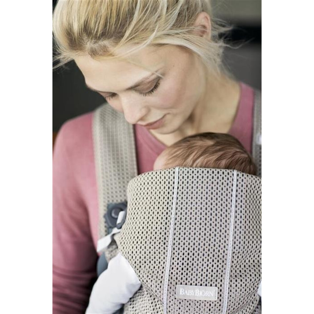BabyBjorn - Marsupiu anatomic Mini, cu pozitii multiple de purtare, Greige, 3D Mesh