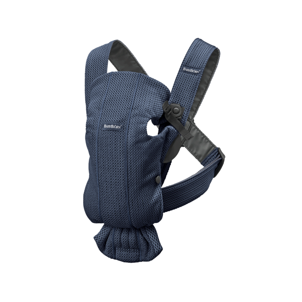 BabyBjorn - Marsupiu anatomic Mini, cu multiple pozitii de purtare, Navy Blue,  3D Mesh 