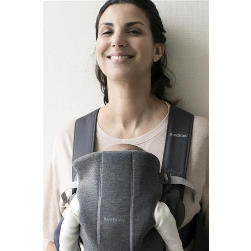 BabyBjorn - Marsupiu anatomic Mini, cu pozitii multiple de purtare, Dark Grey, 3D Jersey