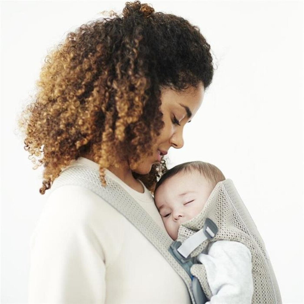 BabyBjorn - Marsupiu anatomic Mini, cu pozitii multiple de purtare, Greige, 3D Mesh