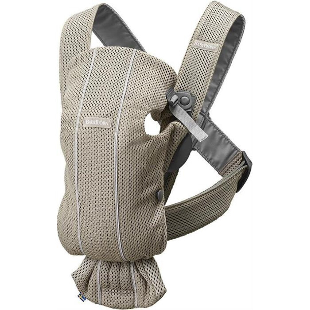 BabyBjorn - Marsupiu anatomic Mini, cu pozitii multiple de purtare, Greige, 3D Mesh