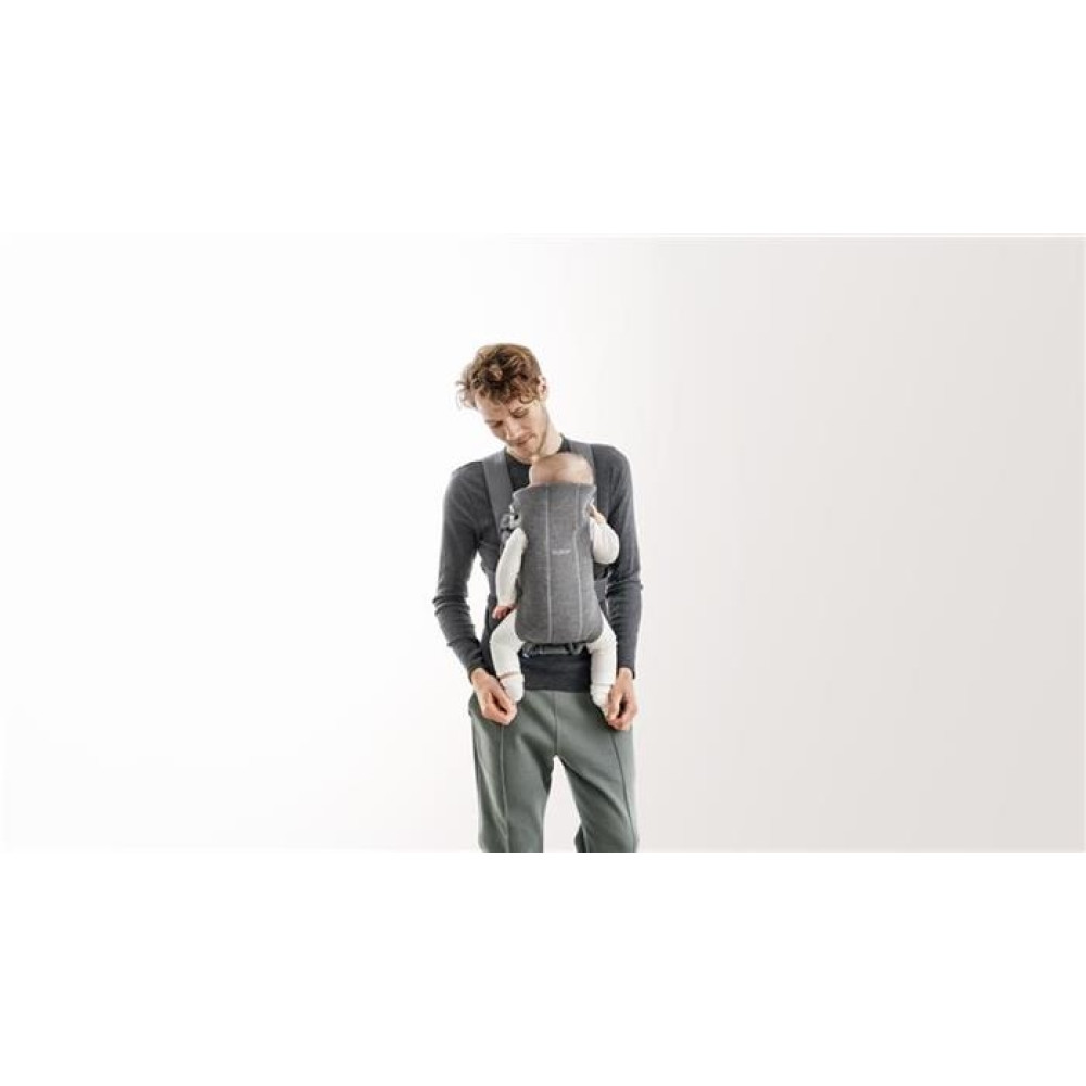 BabyBjorn - Marsupiu anatomic Mini, cu pozitii multiple de purtare, Dark Grey, 3D Jersey