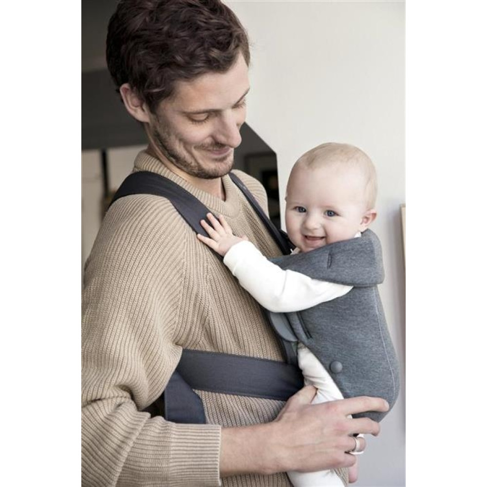 BabyBjorn - Marsupiu anatomic Mini, cu pozitii multiple de purtare, Dark Grey, 3D Jersey