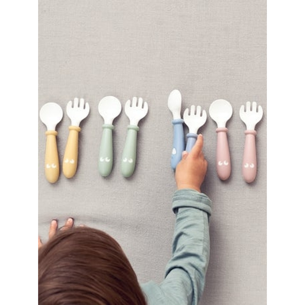 BabyBjorn - Set Lingurite si Furculite pentru bebelusi (4 bucati), Powder Blue