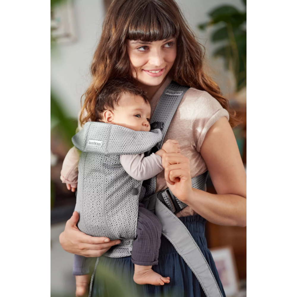 Babybjorn - Marsupiu anatomic Mini, cu multiple pozitii de purtare, Grey, 3D Mesh 