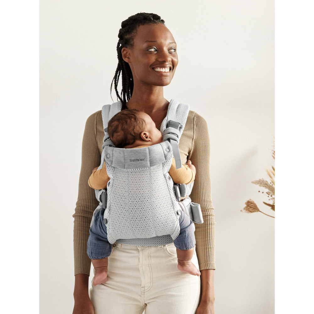 BabyBjorn - Marsupiu anatomic cu multiple pozitii de purtare colectia Harmony, 3D Mesh, Silver - Editie Limitata