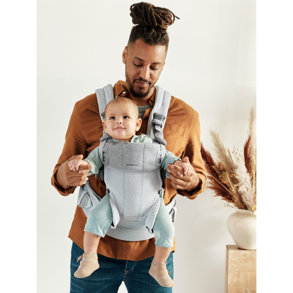 BabyBjorn - Marsupiu anatomic cu multiple pozitii de purtare colectia Harmony, 3D Mesh, Silver - Editie Limitata