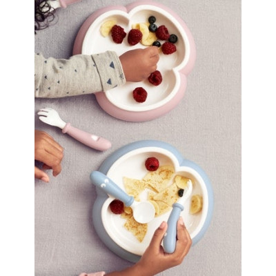 BabyBjorn - 2 Seturi hranire: farfurie, lingurita si furculita pentru bebe, Powder Blue