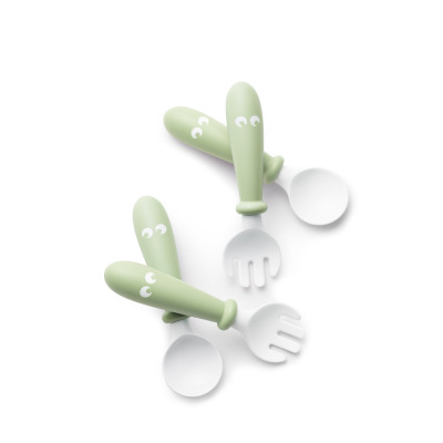 BabyBjorn - Set Lingurite si Furculite pentru bebelusi (4 bucati), Powder Green