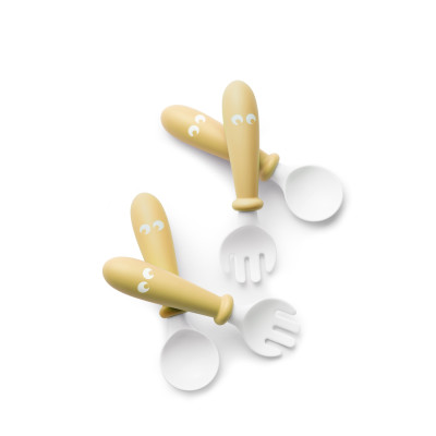 BabyBjorn - Set Lingurite si Furculite pentru bebelusi (4 bucati), Powder Yellow