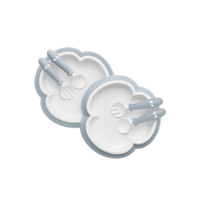 BabyBjorn - 2 Seturi hranire: farfurie, lingurita si furculita pentru bebe, Powder Blue