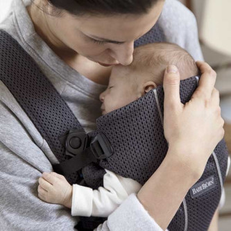 BabyBjorn - Marsupiu anatomic Mini, cu pozitii multiple de purtare, Anthracite, 3D Mesh