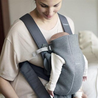 BabyBjorn - Marsupiu anatomic Mini, cu pozitii multiple de purtare, Dark Grey, 3D Jersey