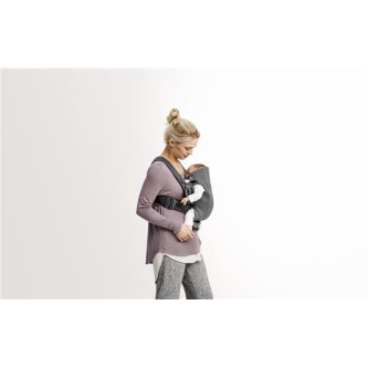 BabyBjorn - Marsupiu anatomic Mini, cu pozitii multiple de purtare, Dark Grey, 3D Jersey