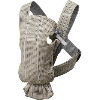 BabyBjorn - Marsupiu anatomic Mini, cu pozitii multiple de purtare, Greige, 3D Mesh