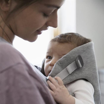 BabyBjorn - Marsupiu anatomic Mini, cu pozitii multiple de purtare, Light Grey, 3D Jersey