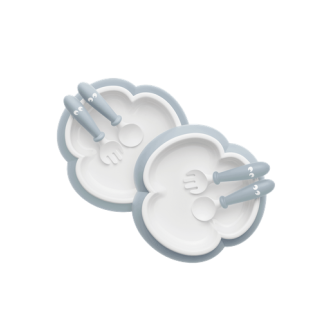 BabyBjorn - 2 Seturi hranire: farfurie, lingurita si furculita pentru bebe, Powder Blue