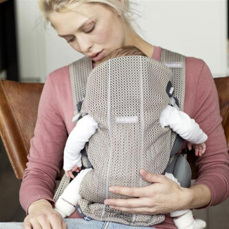 BabyBjorn - Marsupiu anatomic Mini, cu pozitii multiple de purtare, Greige, 3D Mesh