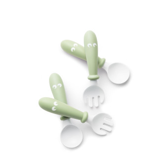 BabyBjorn - Set Lingurite si Furculite pentru bebelusi (4 bucati), Powder Green