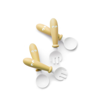 BabyBjorn - Set Lingurite si Furculite pentru bebelusi (4 bucati), Powder Yellow