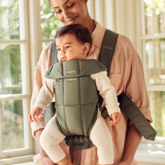 BabyBjorn - Marsupiu anatomic Mini, cu pozitii multiple de purtare, Dark Green, Tesatura