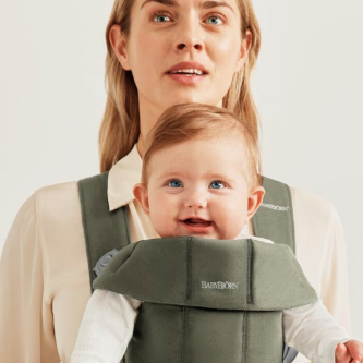 BabyBjorn - Marsupiu anatomic Mini, cu pozitii multiple de purtare, Dark Green, Tesatura