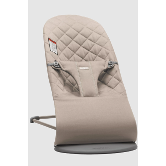 BabyBjorn - Balansoar Bliss Sand Grey din tesatura matlasata cu aspect Clasic, cu bara de jucarii inclusa