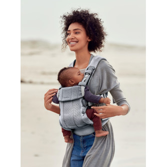 BabyBjorn - Marsupiu anatomic cu multiple pozitii de purtare colectia Harmony, 3D Mesh, Silver - Editie Limitata